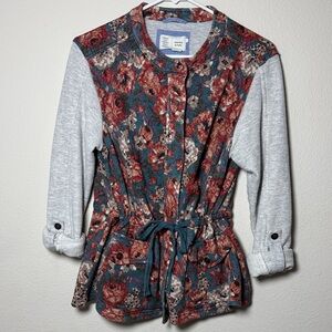 Anthropologie Saturdays Sunday Delwyn Floral Drawstring Jacket Grey Sleeves